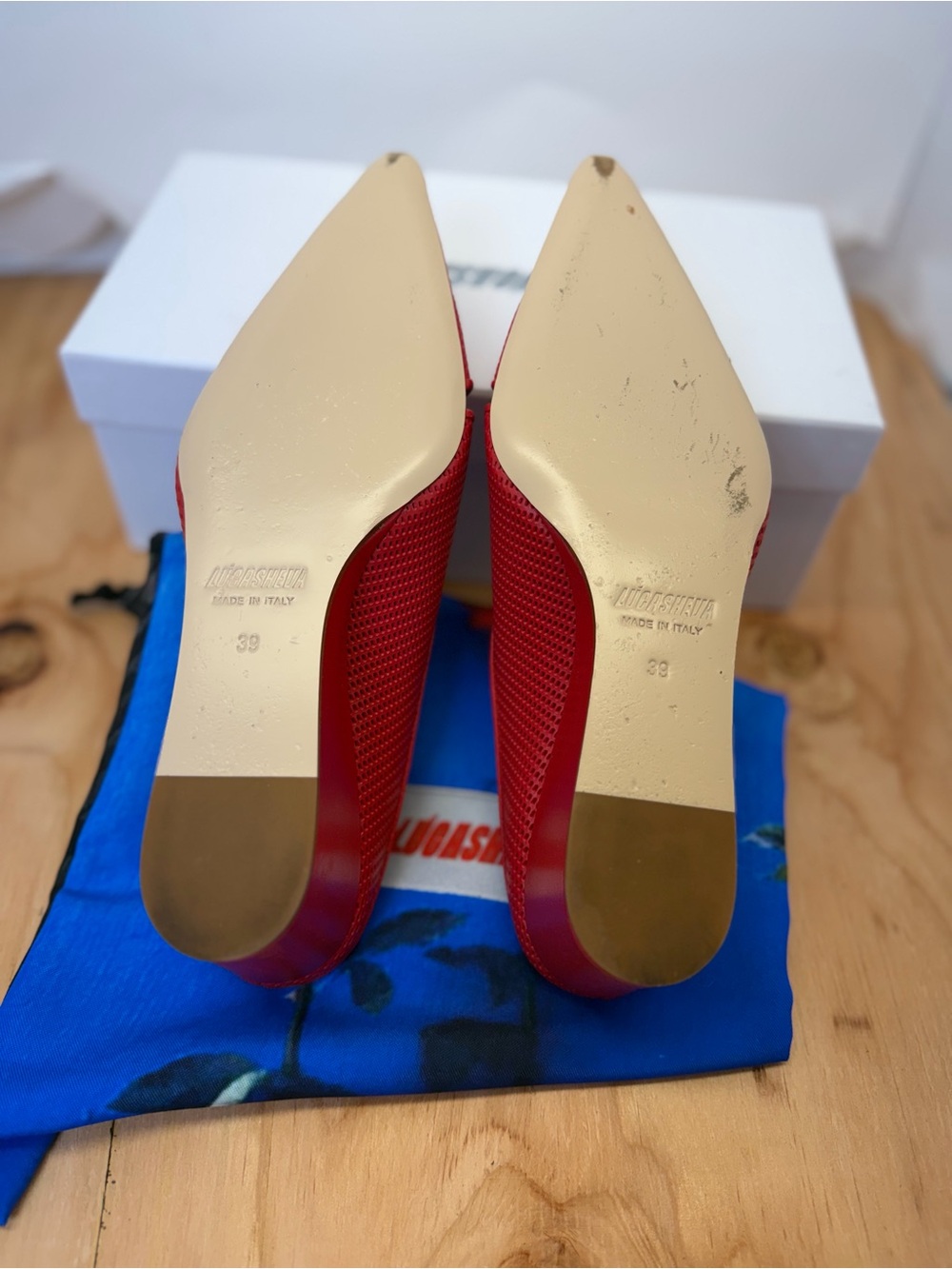 Lucasheva Angel Mule Pump in Red leather pointed toe wedge heel sandal - Picture 10 of 11